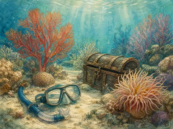 Коралловый риф, маска и сундук